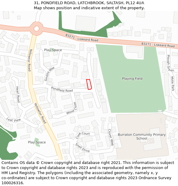 31, PONDFIELD ROAD, LATCHBROOK, SALTASH, PL12 4UA: Location map and indicative extent of plot