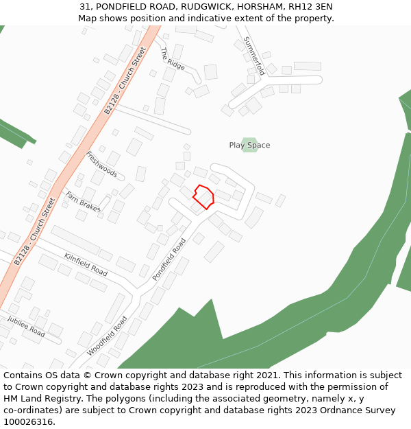 31, PONDFIELD ROAD, RUDGWICK, HORSHAM, RH12 3EN: Location map and indicative extent of plot