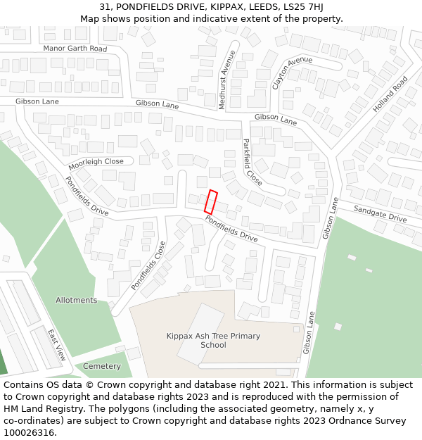 31, PONDFIELDS DRIVE, KIPPAX, LEEDS, LS25 7HJ: Location map and indicative extent of plot