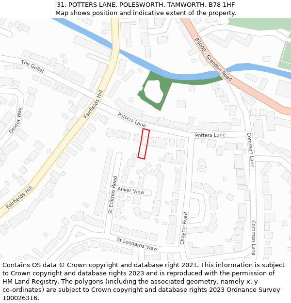 31, POTTERS LANE, POLESWORTH, TAMWORTH, B78 1HF: Location map and indicative extent of plot