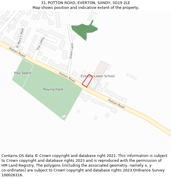 31, POTTON ROAD, EVERTON, SANDY, SG19 2LE: Location map and indicative extent of plot