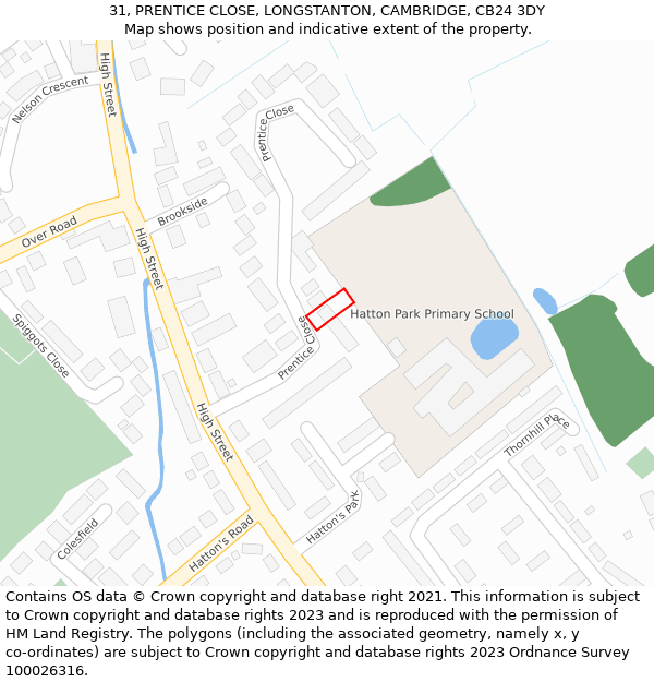 31, PRENTICE CLOSE, LONGSTANTON, CAMBRIDGE, CB24 3DY: Location map and indicative extent of plot