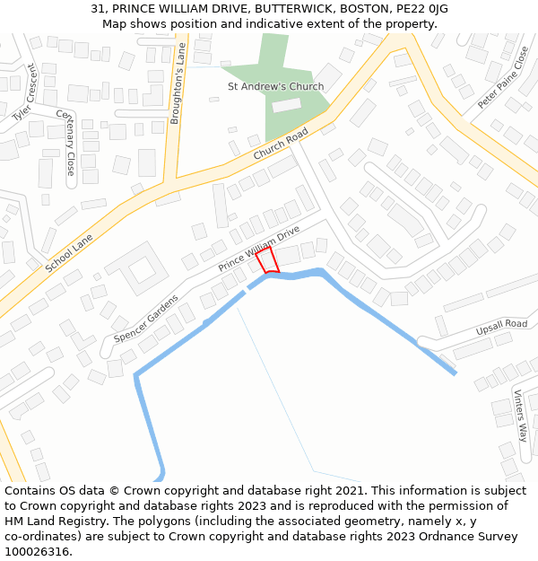 31, PRINCE WILLIAM DRIVE, BUTTERWICK, BOSTON, PE22 0JG: Location map and indicative extent of plot