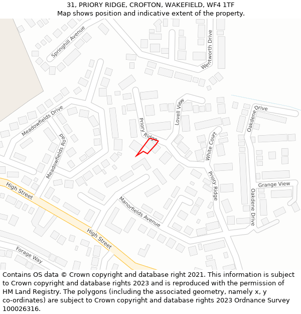 31, PRIORY RIDGE, CROFTON, WAKEFIELD, WF4 1TF: Location map and indicative extent of plot