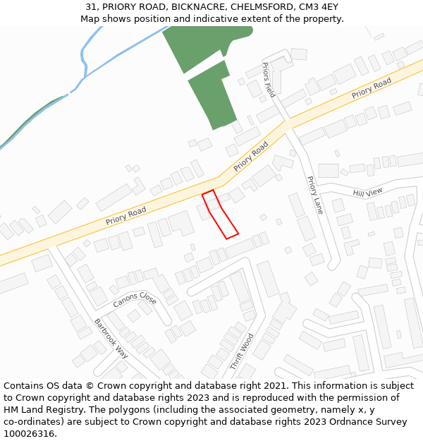 31, PRIORY ROAD, BICKNACRE, CHELMSFORD, CM3 4EY: Location map and indicative extent of plot