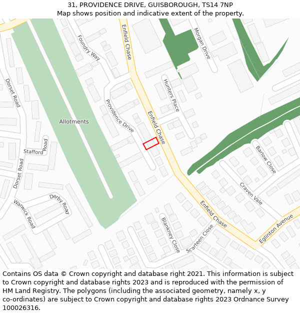 31, PROVIDENCE DRIVE, GUISBOROUGH, TS14 7NP: Location map and indicative extent of plot