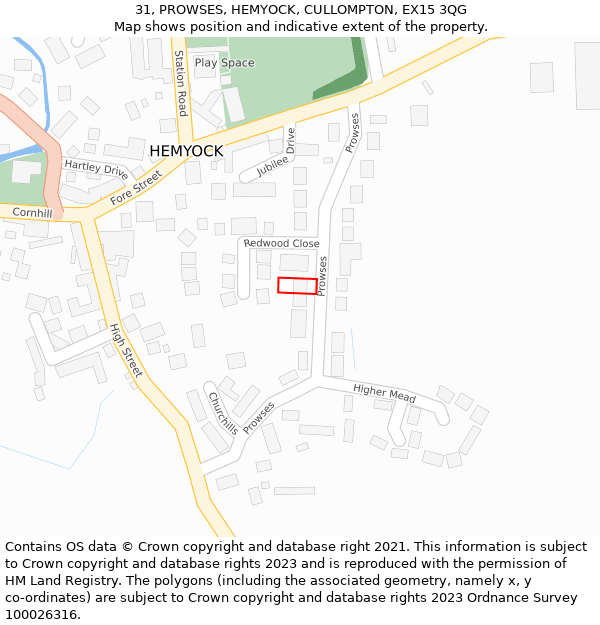 31, PROWSES, HEMYOCK, CULLOMPTON, EX15 3QG: Location map and indicative extent of plot