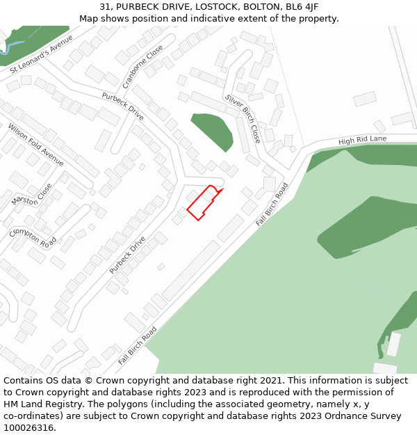 31, PURBECK DRIVE, LOSTOCK, BOLTON, BL6 4JF: Location map and indicative extent of plot