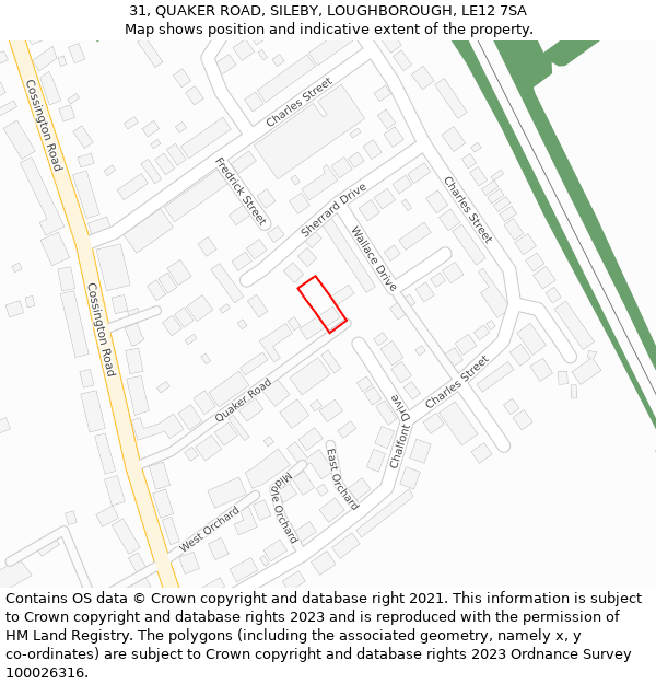 31, QUAKER ROAD, SILEBY, LOUGHBOROUGH, LE12 7SA: Location map and indicative extent of plot