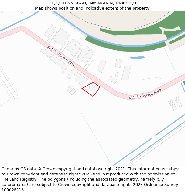31, QUEENS ROAD, IMMINGHAM, DN40 1QR: Location map and indicative extent of plot