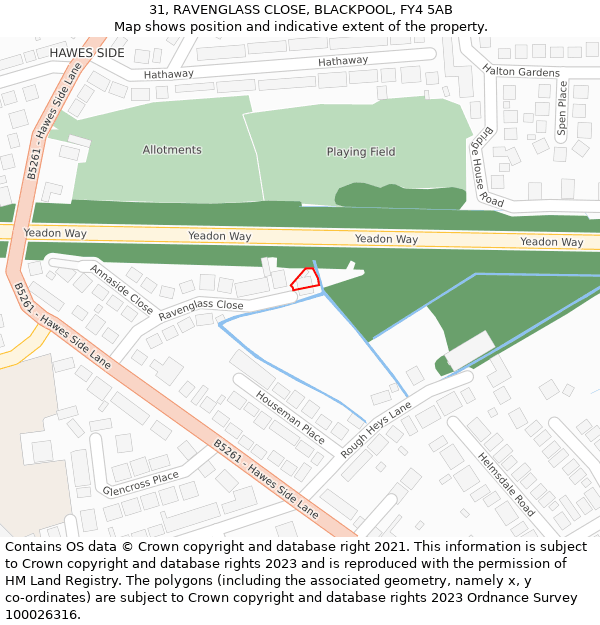 31, RAVENGLASS CLOSE, BLACKPOOL, FY4 5AB: Location map and indicative extent of plot