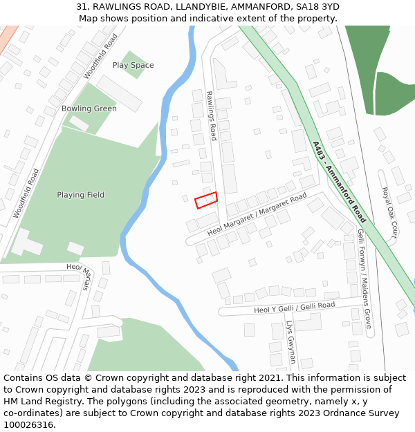 31, RAWLINGS ROAD, LLANDYBIE, AMMANFORD, SA18 3YD: Location map and indicative extent of plot