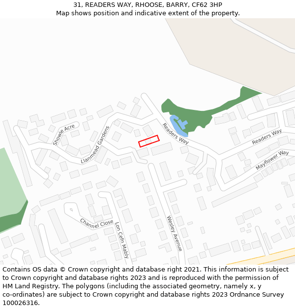 31, READERS WAY, RHOOSE, BARRY, CF62 3HP: Location map and indicative extent of plot