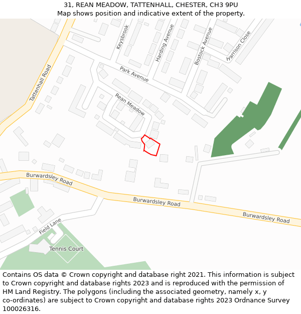 31, REAN MEADOW, TATTENHALL, CHESTER, CH3 9PU: Location map and indicative extent of plot