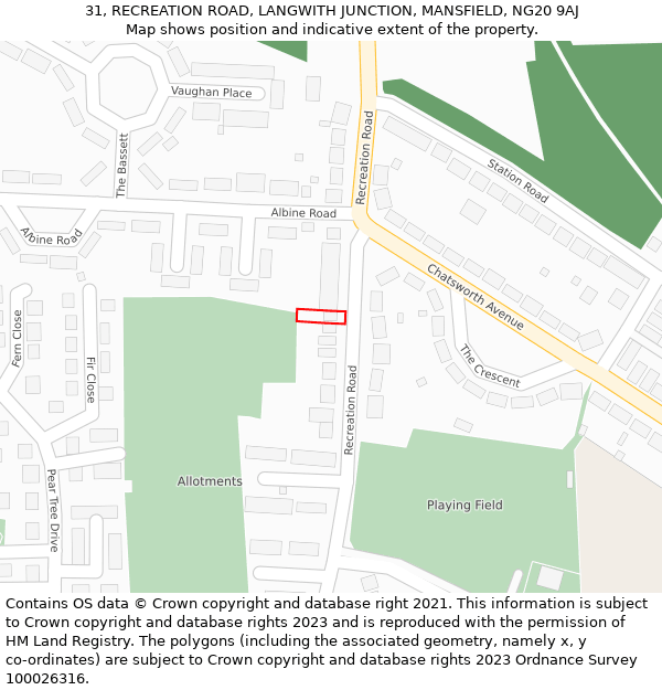 31, RECREATION ROAD, LANGWITH JUNCTION, MANSFIELD, NG20 9AJ: Location map and indicative extent of plot