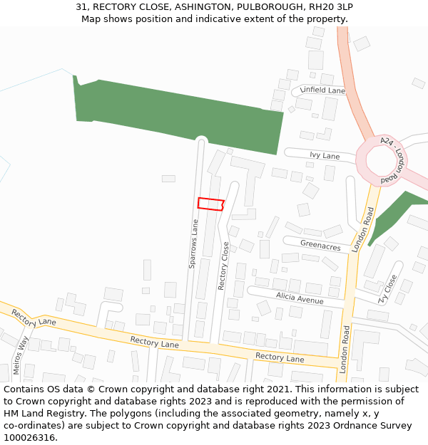 31, RECTORY CLOSE, ASHINGTON, PULBOROUGH, RH20 3LP: Location map and indicative extent of plot