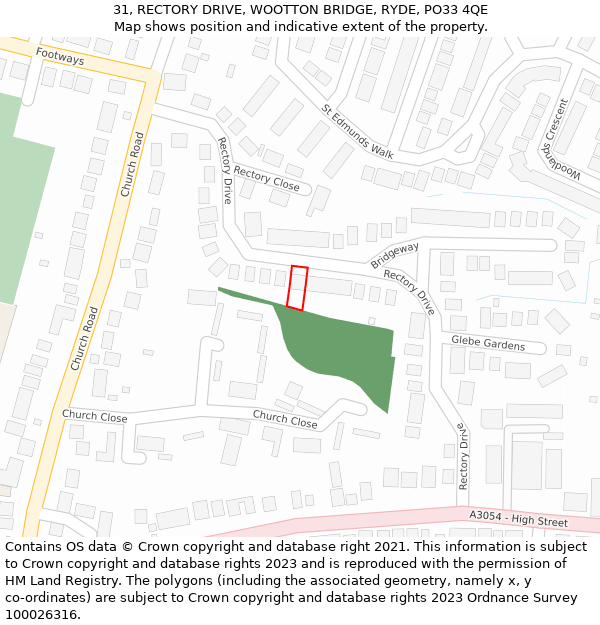 31, RECTORY DRIVE, WOOTTON BRIDGE, RYDE, PO33 4QE: Location map and indicative extent of plot