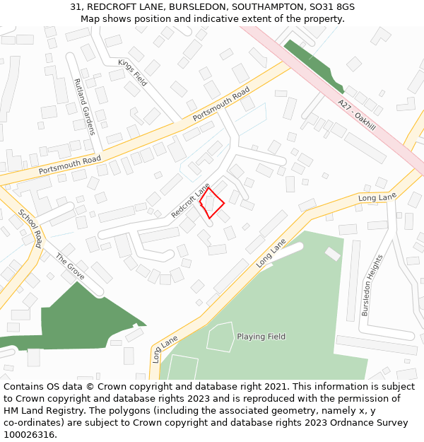31, REDCROFT LANE, BURSLEDON, SOUTHAMPTON, SO31 8GS: Location map and indicative extent of plot