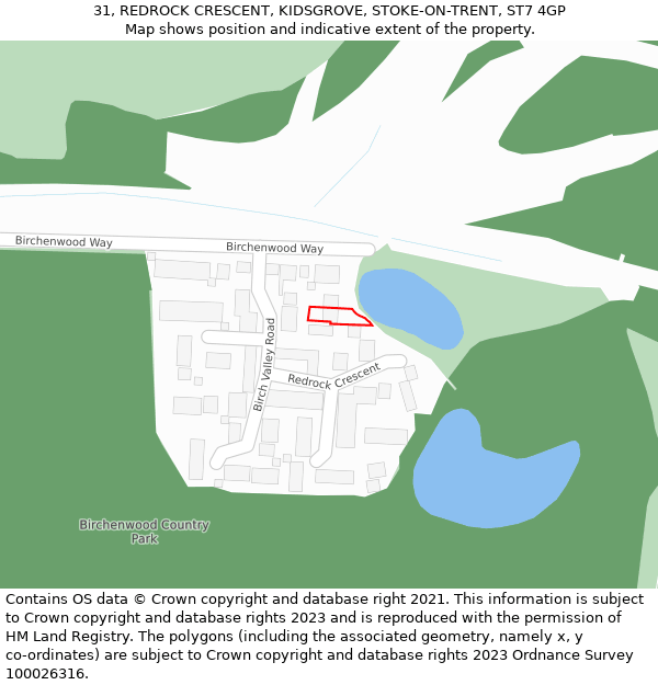 31, REDROCK CRESCENT, KIDSGROVE, STOKE-ON-TRENT, ST7 4GP: Location map and indicative extent of plot