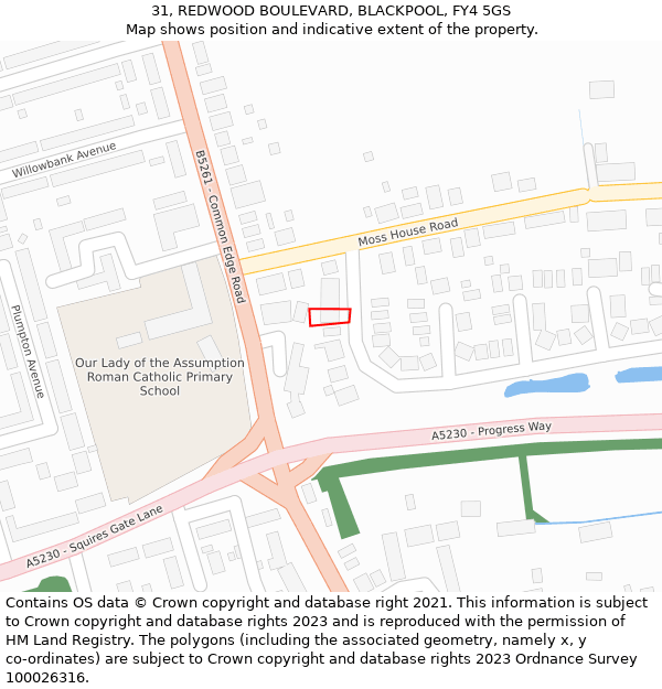 31, REDWOOD BOULEVARD, BLACKPOOL, FY4 5GS: Location map and indicative extent of plot
