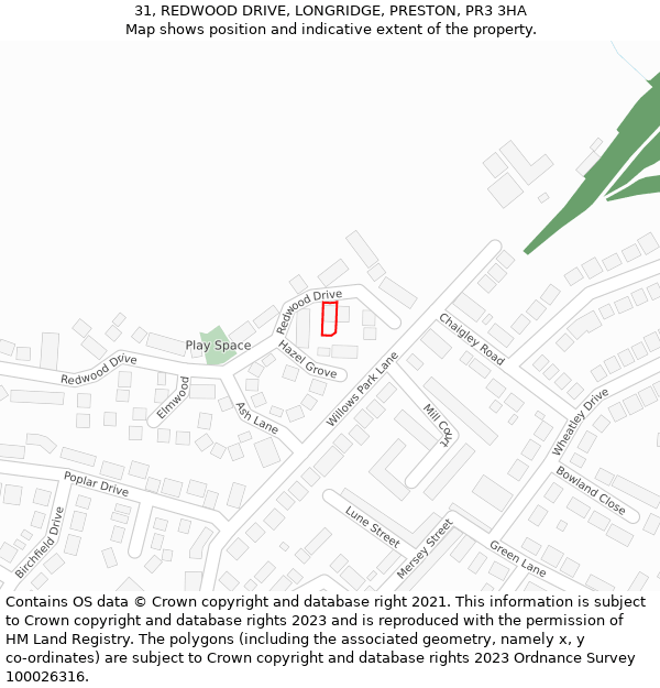 31, REDWOOD DRIVE, LONGRIDGE, PRESTON, PR3 3HA: Location map and indicative extent of plot