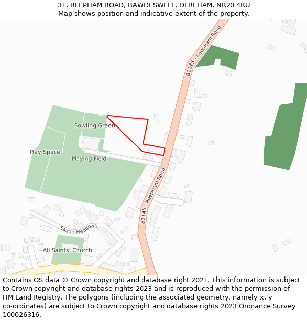 31, REEPHAM ROAD, BAWDESWELL, DEREHAM, NR20 4RU: Location map and indicative extent of plot