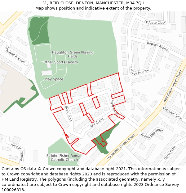 31, REID CLOSE, DENTON, MANCHESTER, M34 7QH: Location map and indicative extent of plot