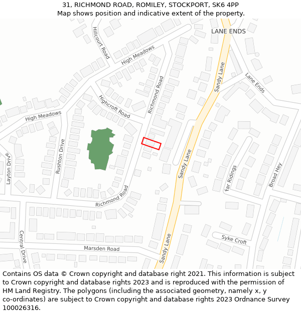 31, RICHMOND ROAD, ROMILEY, STOCKPORT, SK6 4PP: Location map and indicative extent of plot
