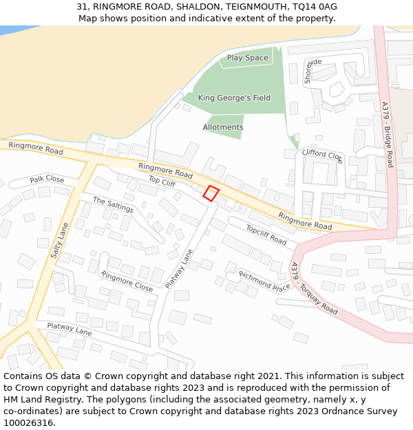 31, RINGMORE ROAD, SHALDON, TEIGNMOUTH, TQ14 0AG: Location map and indicative extent of plot