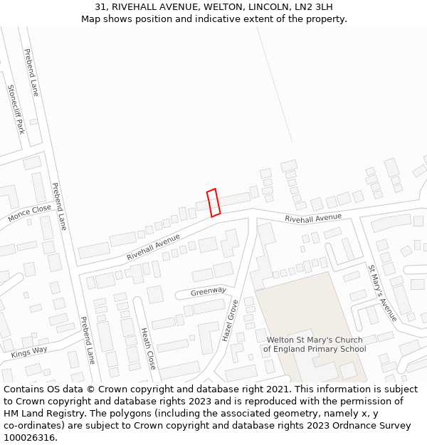 31, RIVEHALL AVENUE, WELTON, LINCOLN, LN2 3LH: Location map and indicative extent of plot