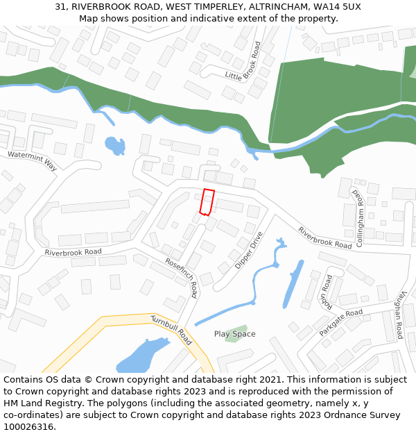 31, RIVERBROOK ROAD, WEST TIMPERLEY, ALTRINCHAM, WA14 5UX: Location map and indicative extent of plot