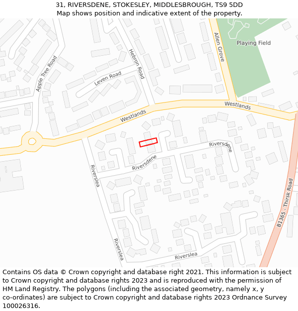 31, RIVERSDENE, STOKESLEY, MIDDLESBROUGH, TS9 5DD: Location map and indicative extent of plot