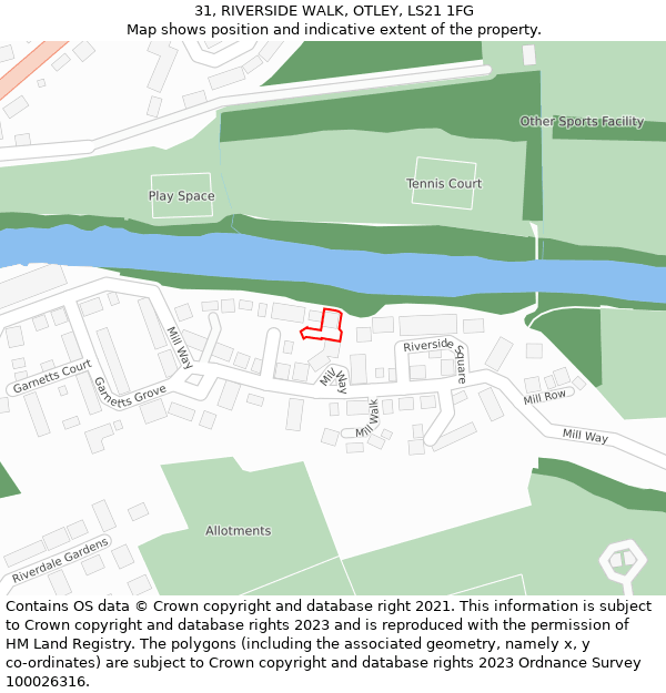 31, RIVERSIDE WALK, OTLEY, LS21 1FG: Location map and indicative extent of plot