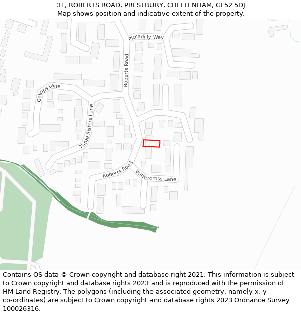 31, ROBERTS ROAD, PRESTBURY, CHELTENHAM, GL52 5DJ: Location map and indicative extent of plot