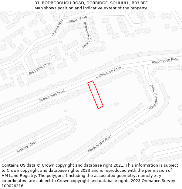 31, RODBOROUGH ROAD, DORRIDGE, SOLIHULL, B93 8EE: Location map and indicative extent of plot