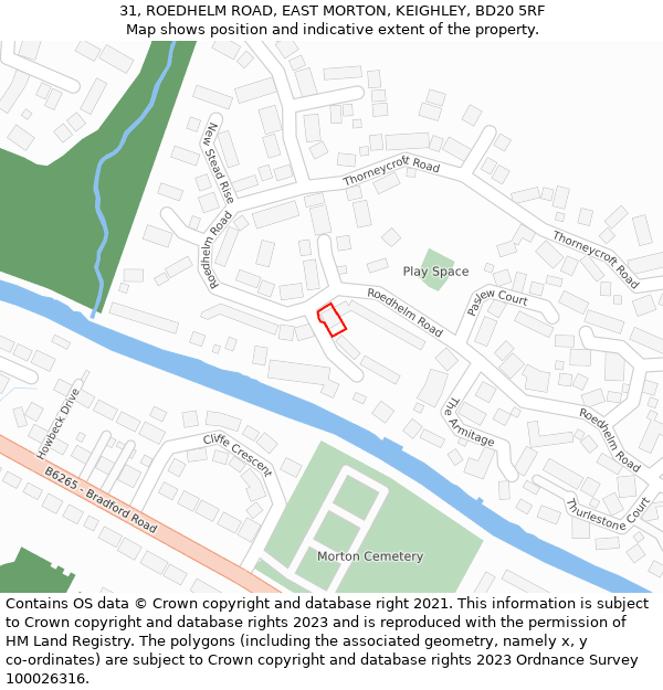 31, ROEDHELM ROAD, EAST MORTON, KEIGHLEY, BD20 5RF: Location map and indicative extent of plot