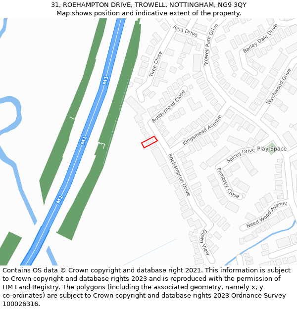 31, ROEHAMPTON DRIVE, TROWELL, NOTTINGHAM, NG9 3QY: Location map and indicative extent of plot