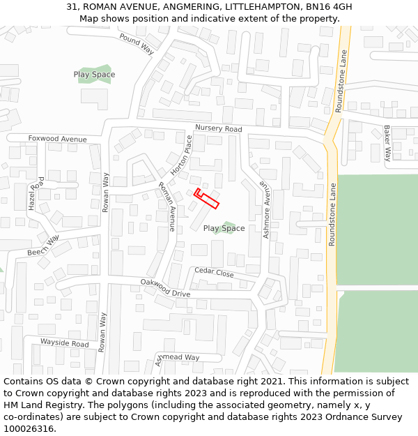 31, ROMAN AVENUE, ANGMERING, LITTLEHAMPTON, BN16 4GH: Location map and indicative extent of plot