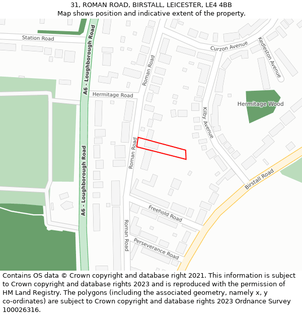 31, ROMAN ROAD, BIRSTALL, LEICESTER, LE4 4BB: Location map and indicative extent of plot