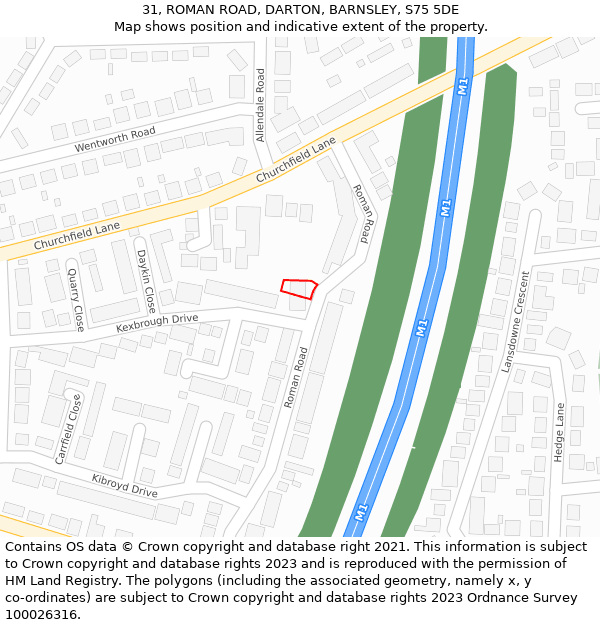 31, ROMAN ROAD, DARTON, BARNSLEY, S75 5DE: Location map and indicative extent of plot