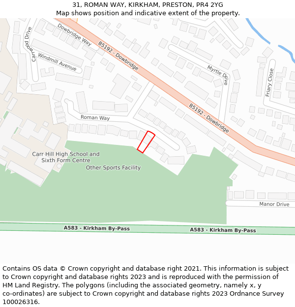 31, ROMAN WAY, KIRKHAM, PRESTON, PR4 2YG: Location map and indicative extent of plot