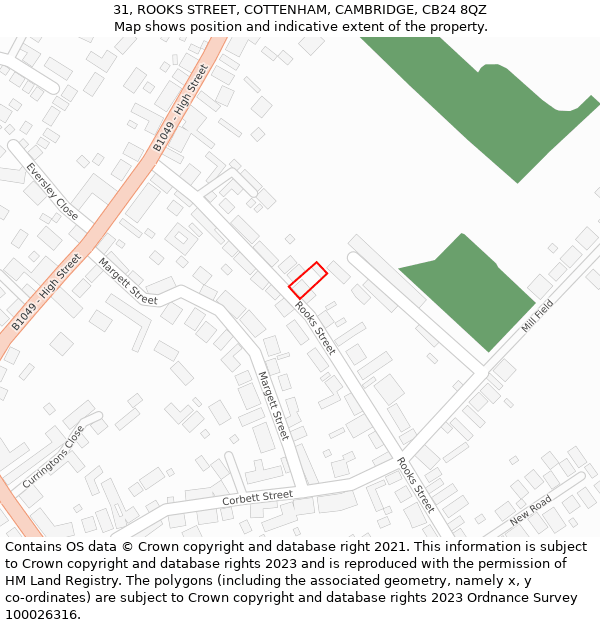 31, ROOKS STREET, COTTENHAM, CAMBRIDGE, CB24 8QZ: Location map and indicative extent of plot