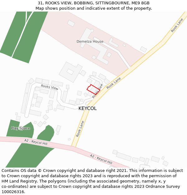 31, ROOKS VIEW, BOBBING, SITTINGBOURNE, ME9 8GB: Location map and indicative extent of plot