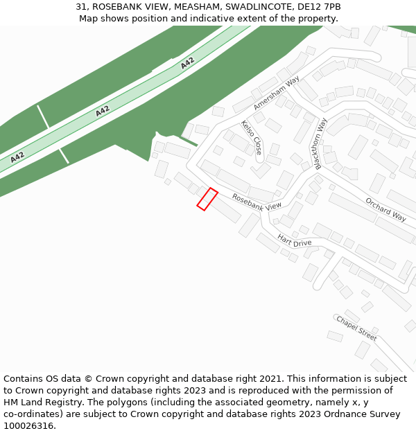 31, ROSEBANK VIEW, MEASHAM, SWADLINCOTE, DE12 7PB: Location map and indicative extent of plot