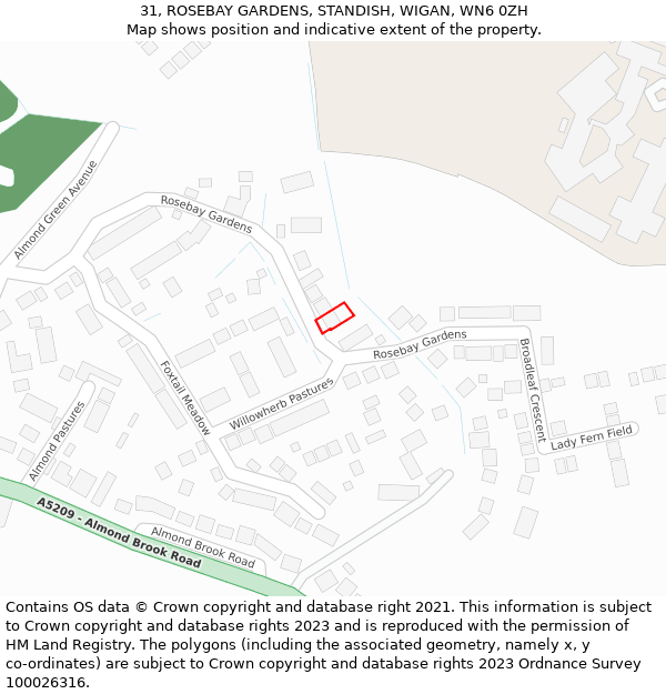 31, ROSEBAY GARDENS, STANDISH, WIGAN, WN6 0ZH: Location map and indicative extent of plot