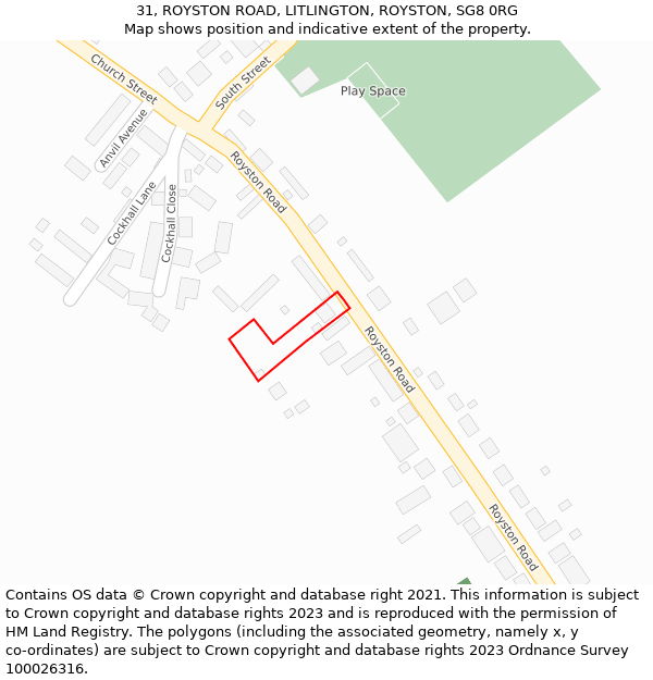 31, ROYSTON ROAD, LITLINGTON, ROYSTON, SG8 0RG: Location map and indicative extent of plot