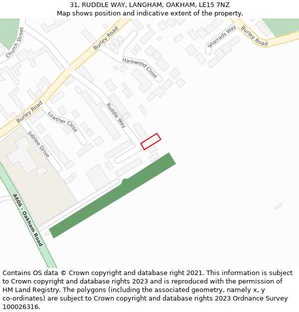 31, RUDDLE WAY, LANGHAM, OAKHAM, LE15 7NZ: Location map and indicative extent of plot