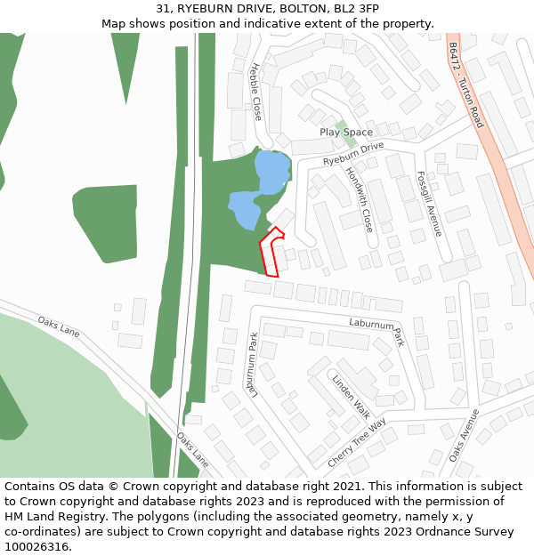 31, RYEBURN DRIVE, BOLTON, BL2 3FP: Location map and indicative extent of plot