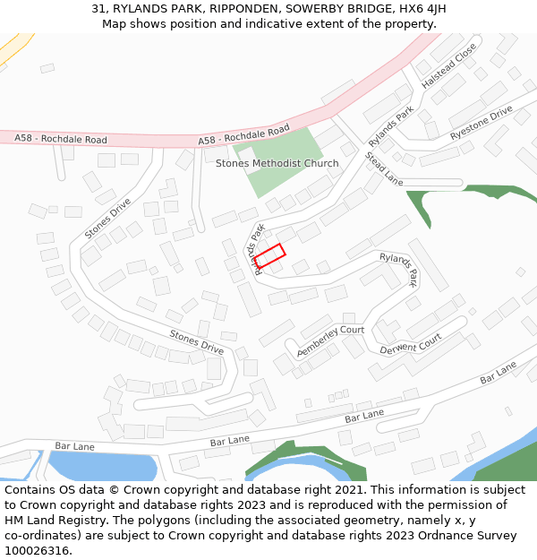 31, RYLANDS PARK, RIPPONDEN, SOWERBY BRIDGE, HX6 4JH: Location map and indicative extent of plot