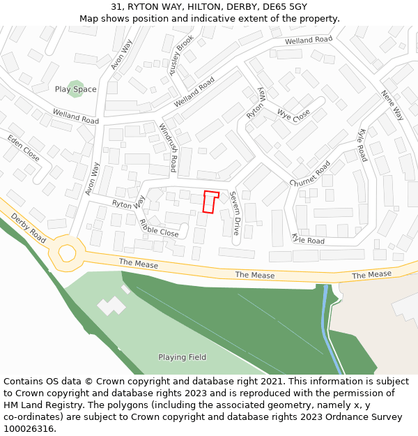 31, RYTON WAY, HILTON, DERBY, DE65 5GY: Location map and indicative extent of plot